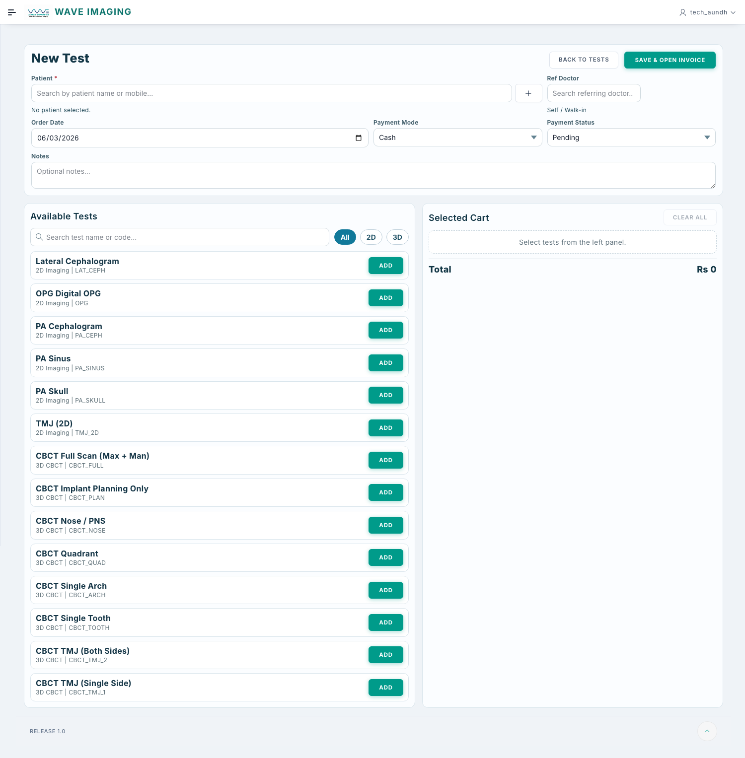 New Test page in Wave Imaging