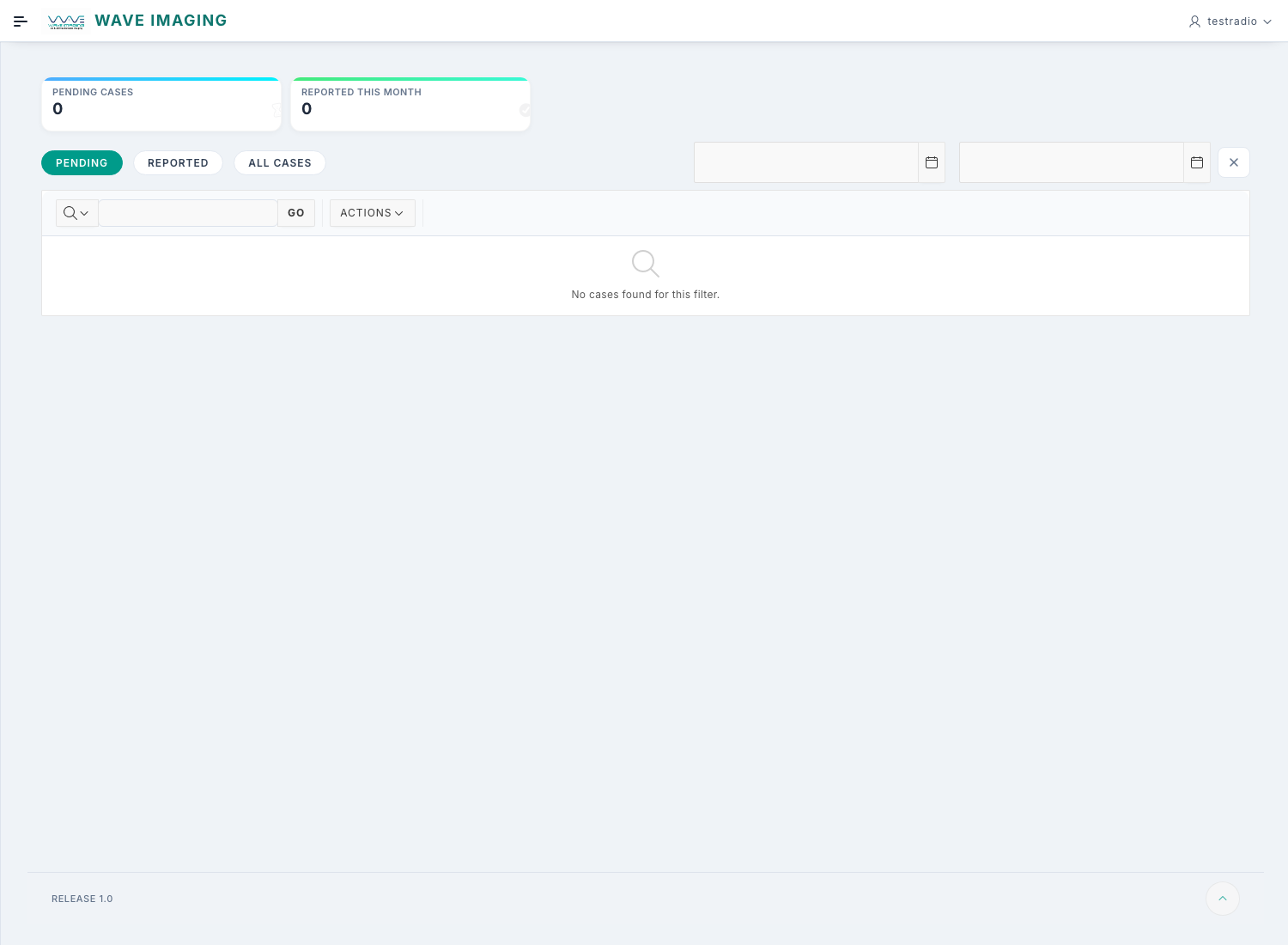 My Cases screen in Wave Imaging